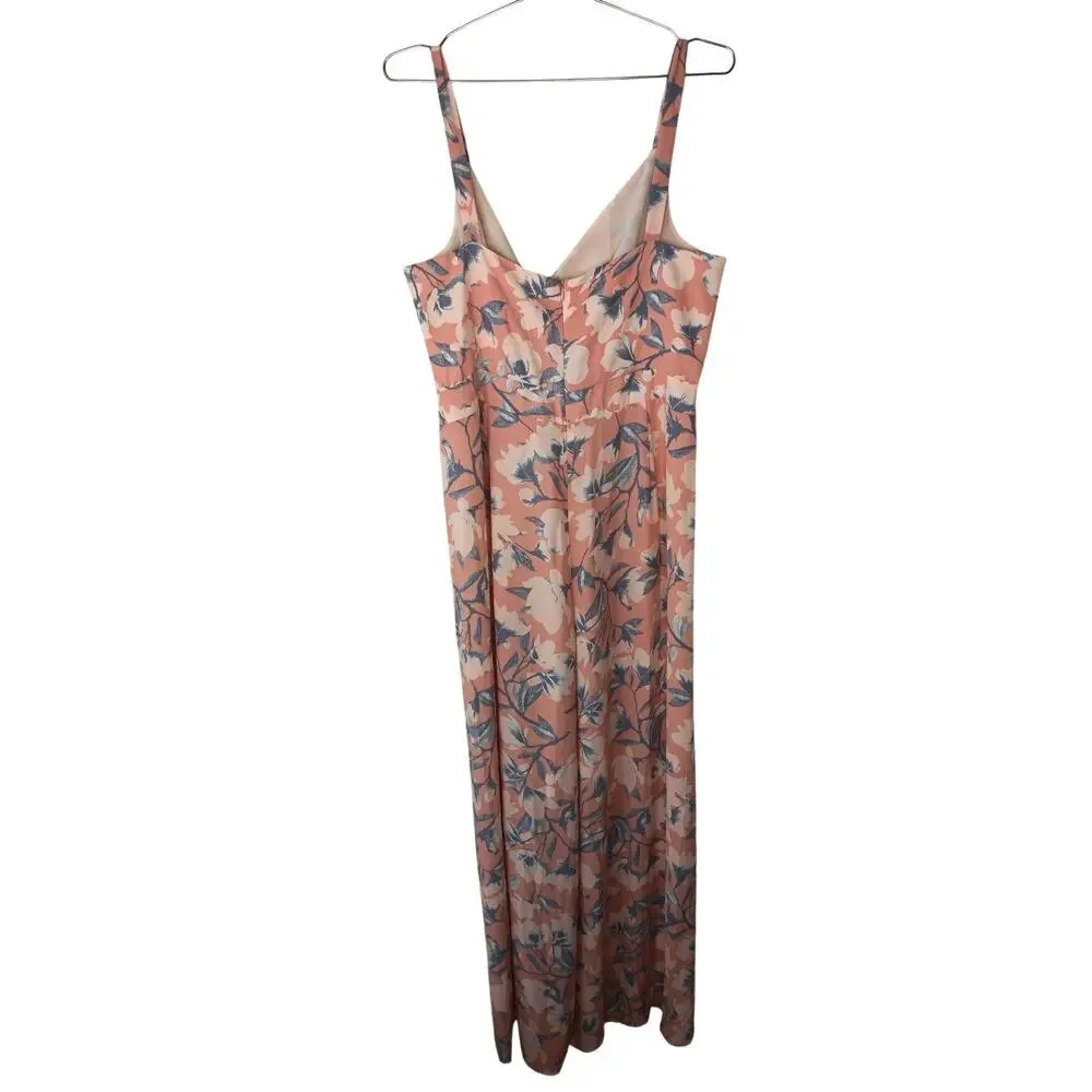 New with Tags Paper Crown Floral Wide Leg Jumpsuit Pink Blue Bow Front Large